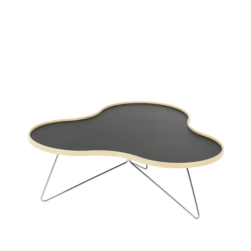 Table Flower 107x114 cm, noir, 45 cm, bord en bouleau, structure chromée Swedese