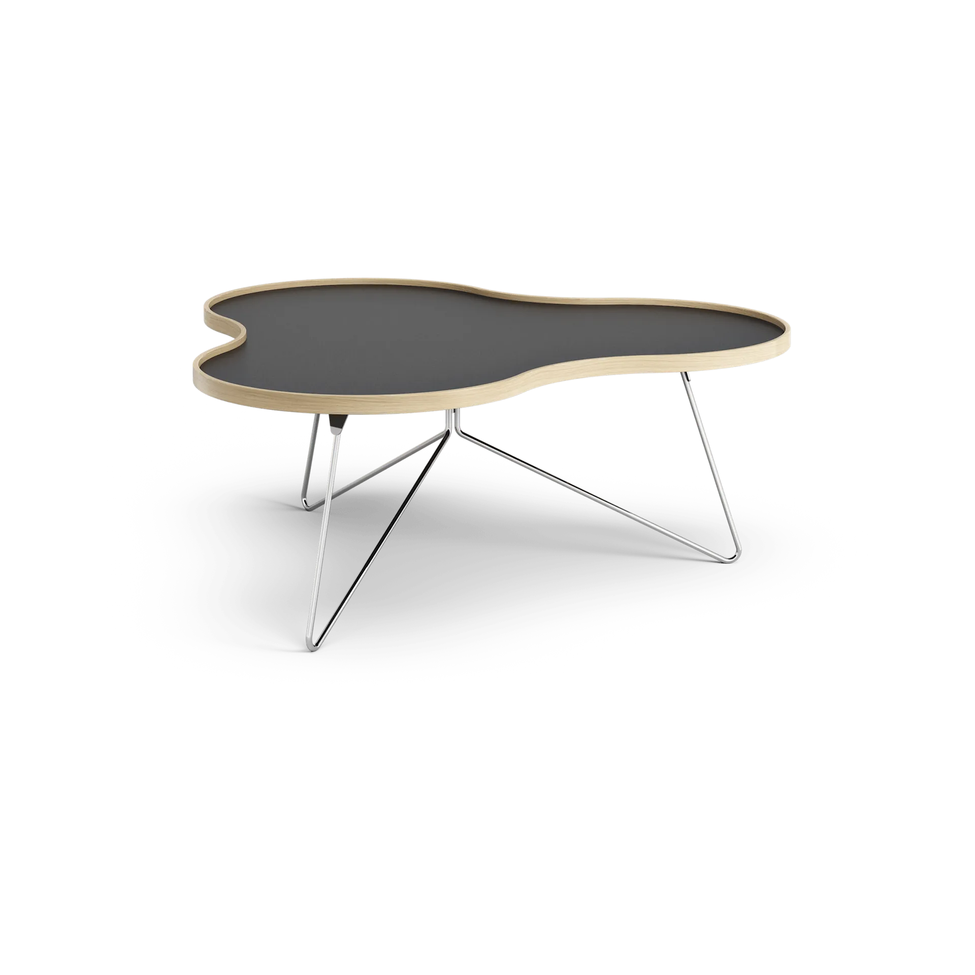 Table Flower 107x114 cm, noir, 45 cm, bord en chêne, structure chromée Swedese