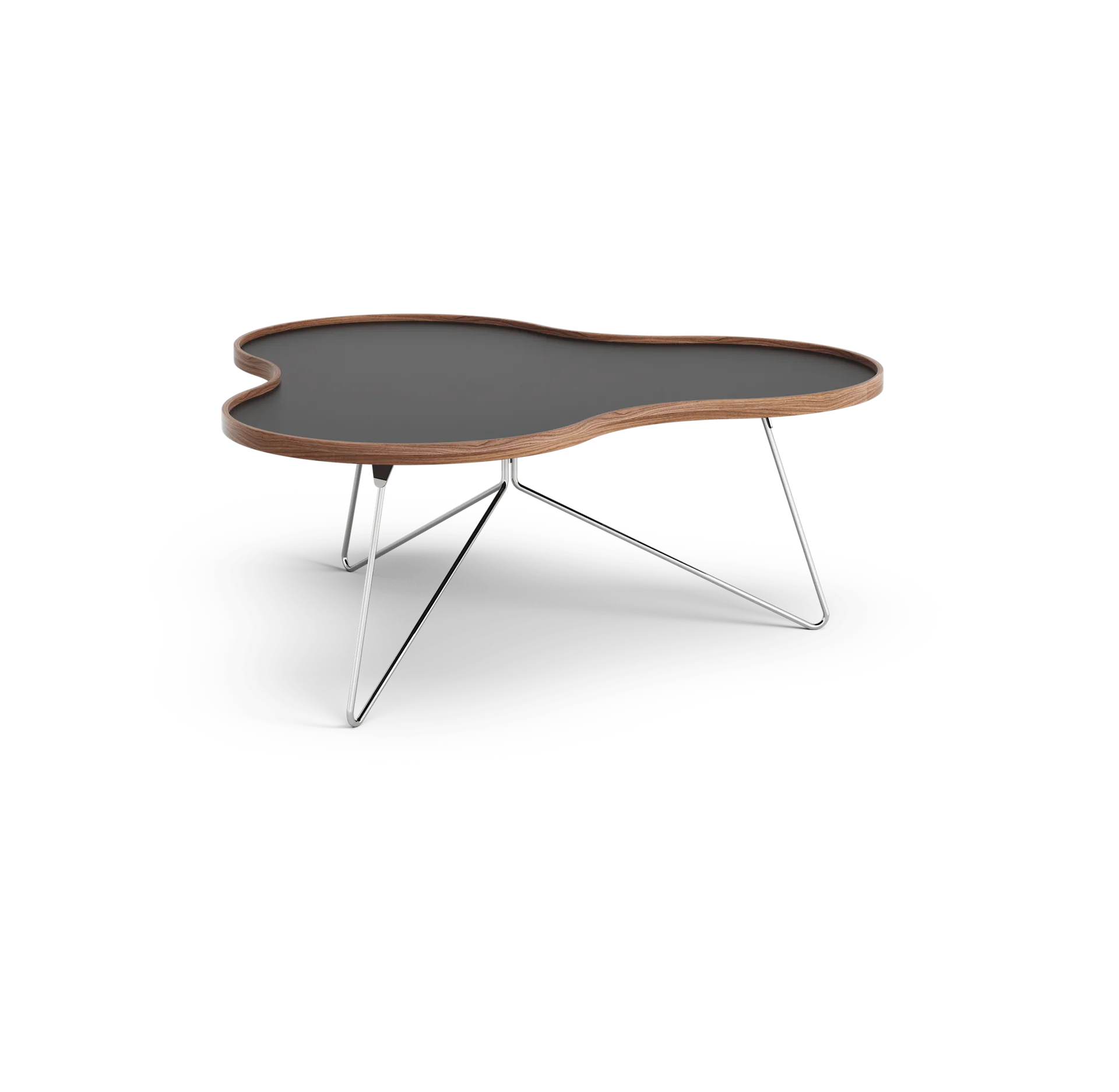 Table Flower 107x114 cm, noir, 45 cm, bord en noyer, structure chromée Swedese