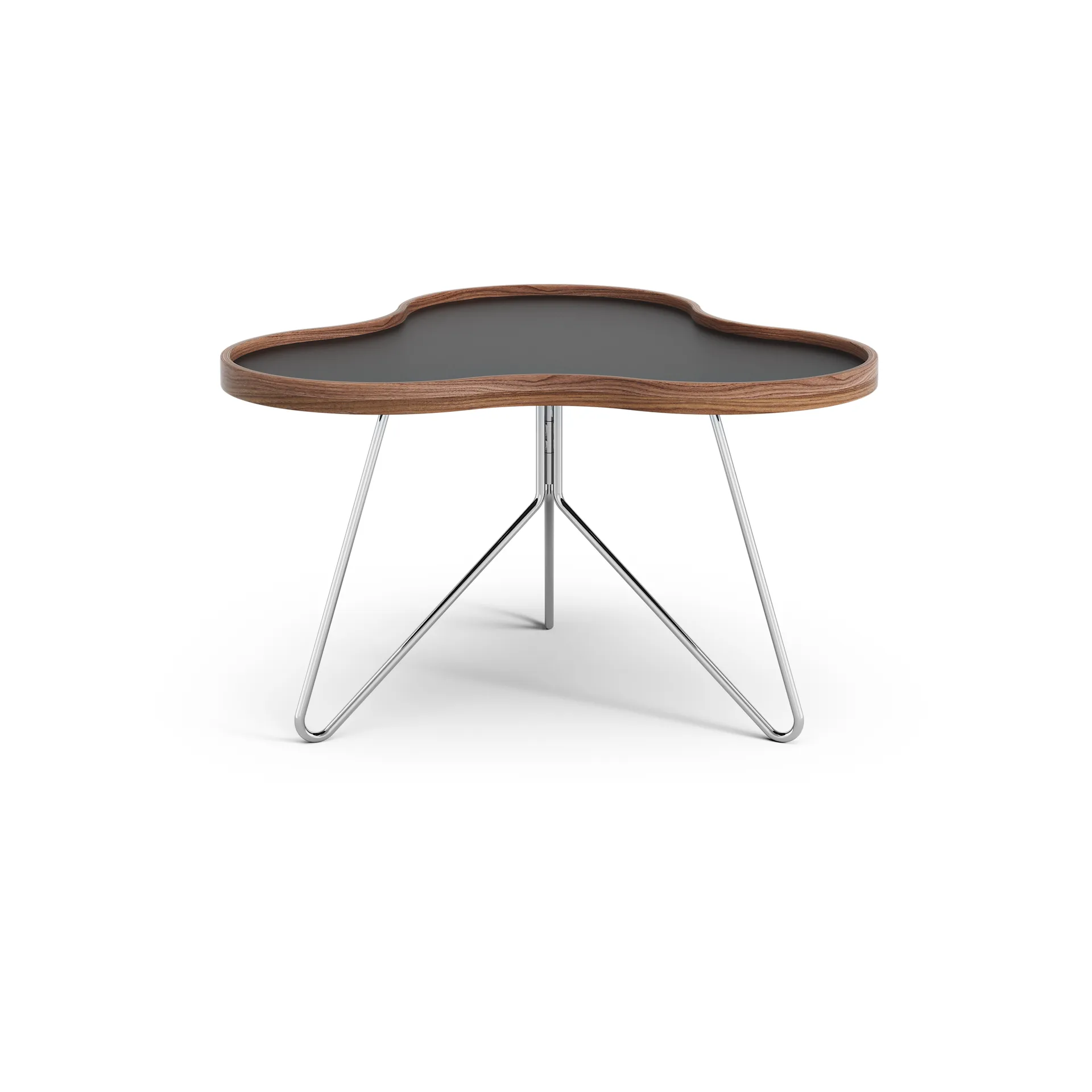 Table Flower 62x66 cm, noir, 39 cm, bord en noyer, structure chromée Swedese