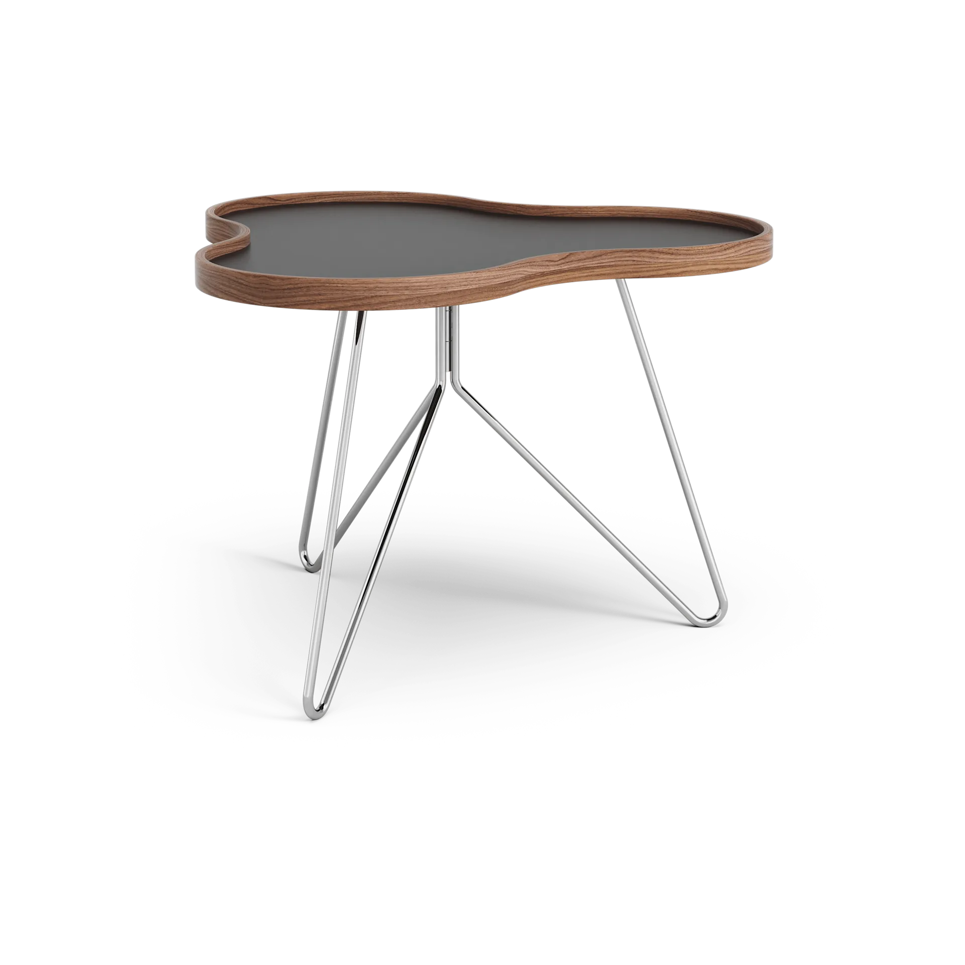 Table Flower 62x66 cm, noir, 45 cm, bord en noyer, structure chromée Swedese
