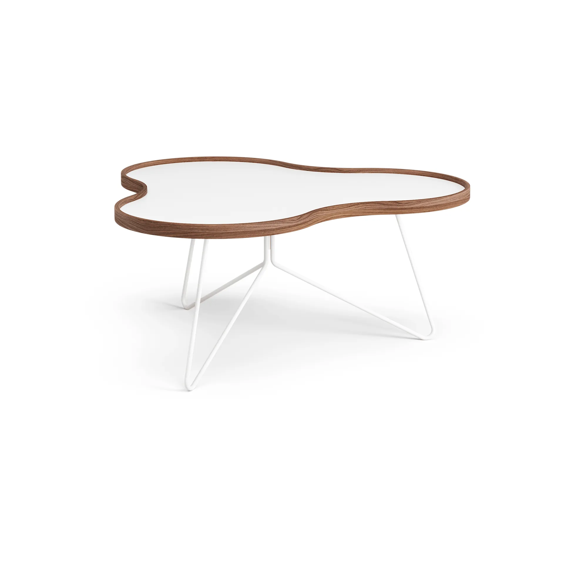 Table Flower 84x90 cm, blanc, 39 cm, bord en noyer, structure blanche Swedese