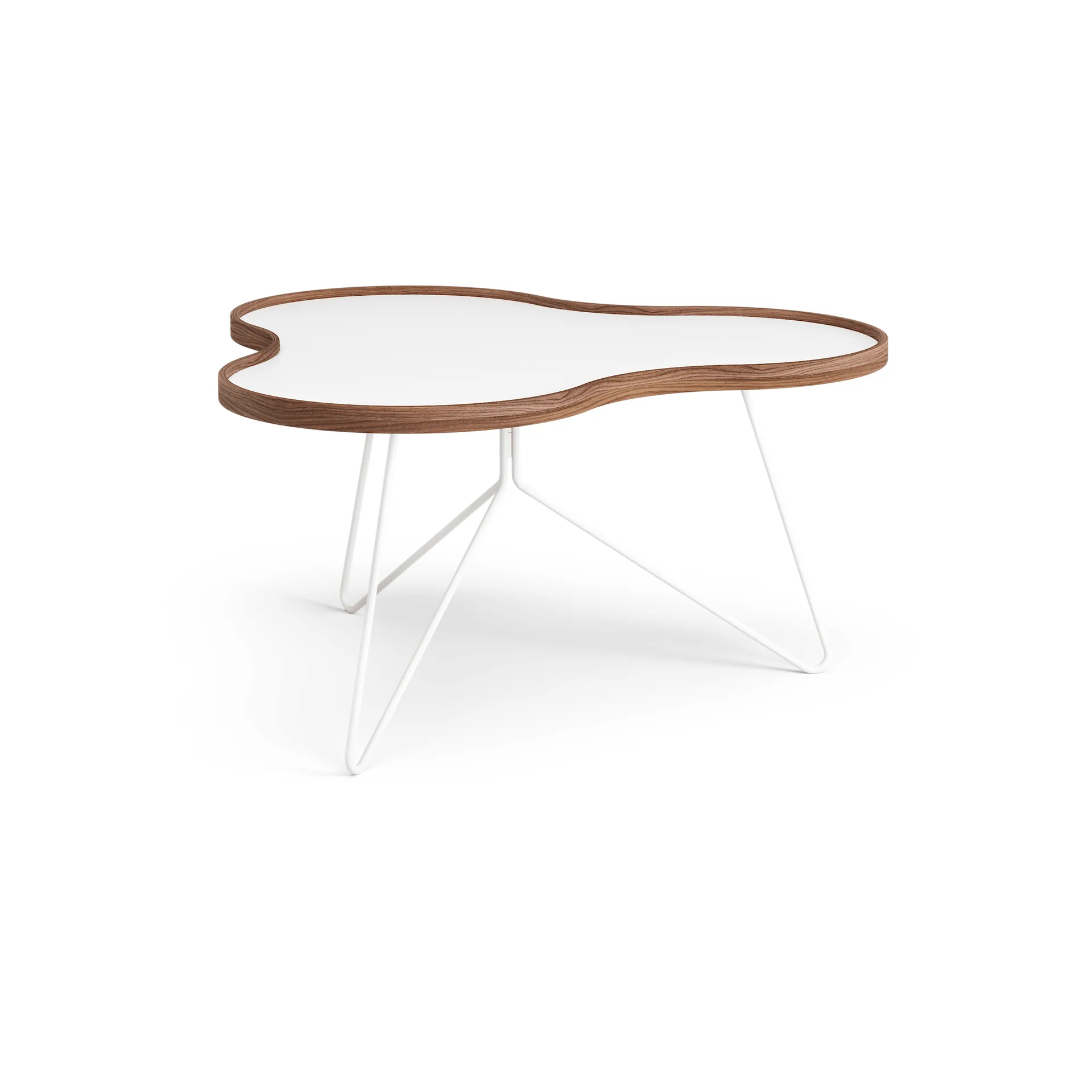 Table Flower 84x90 cm, blanc, 45 cm, bord en noyer, structure blanche Swedese