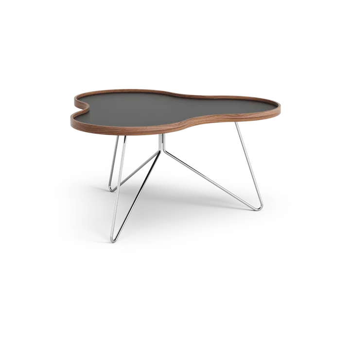 Table Flower 84x90 cm - H45cm-noir-bord en noyer-pieds chromés - Swedese