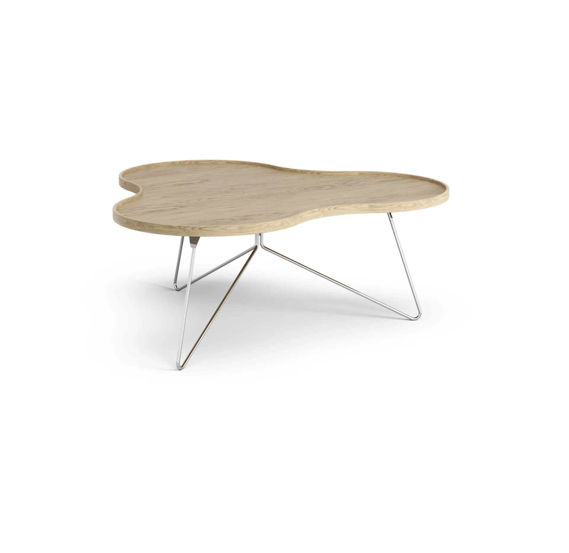 Table Flower mono 107x114 cm, chêne nature, 45cm, structure chromée Swedese