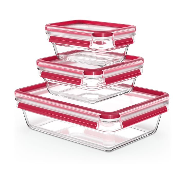 Boîte à lunch en verre MasterSeal, lot de 3 - Rouge - Tefal