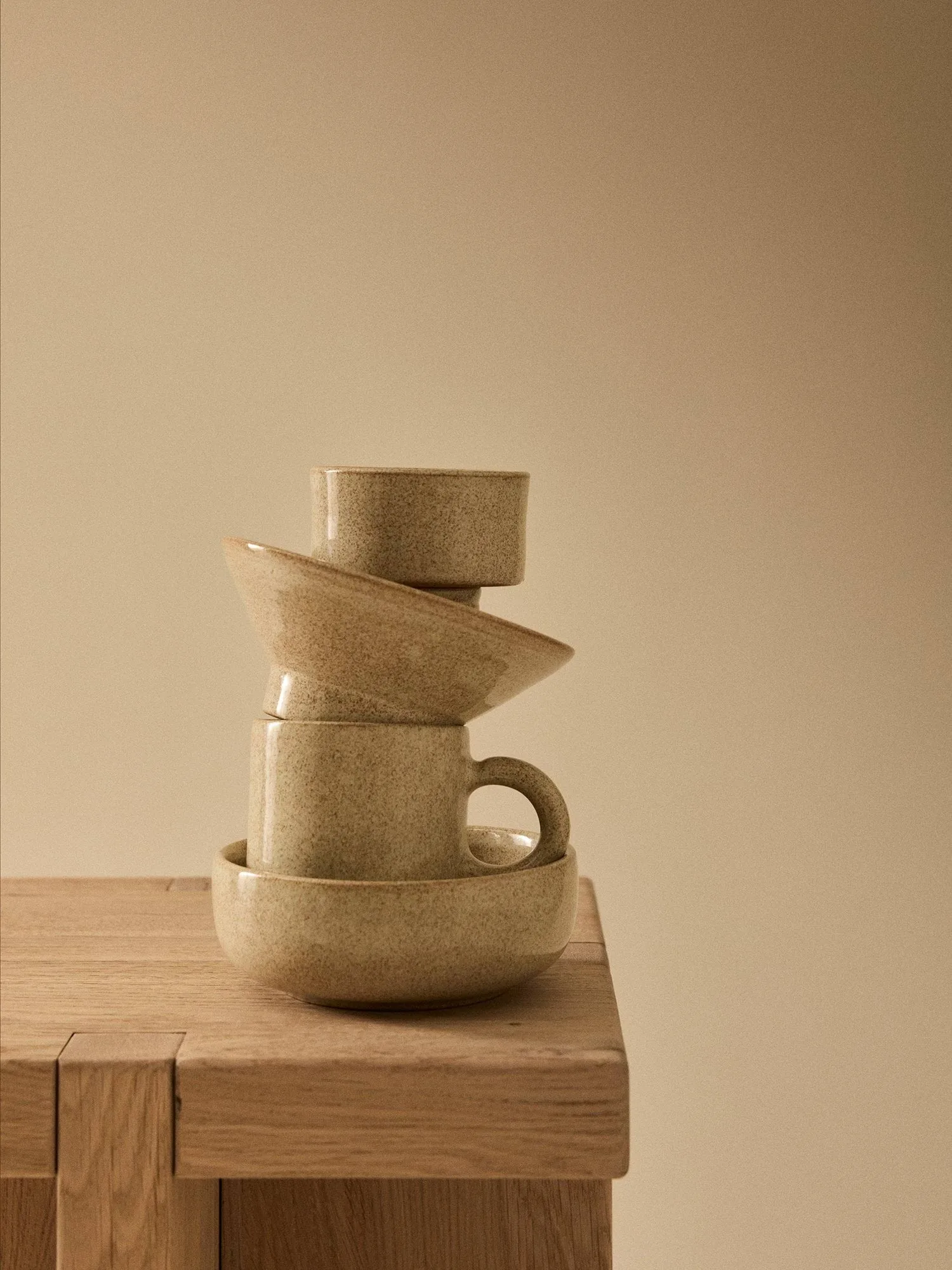 Bol cylindrique Elio, Beige speckled, Ø8,5x4,5 cm Tell Me More