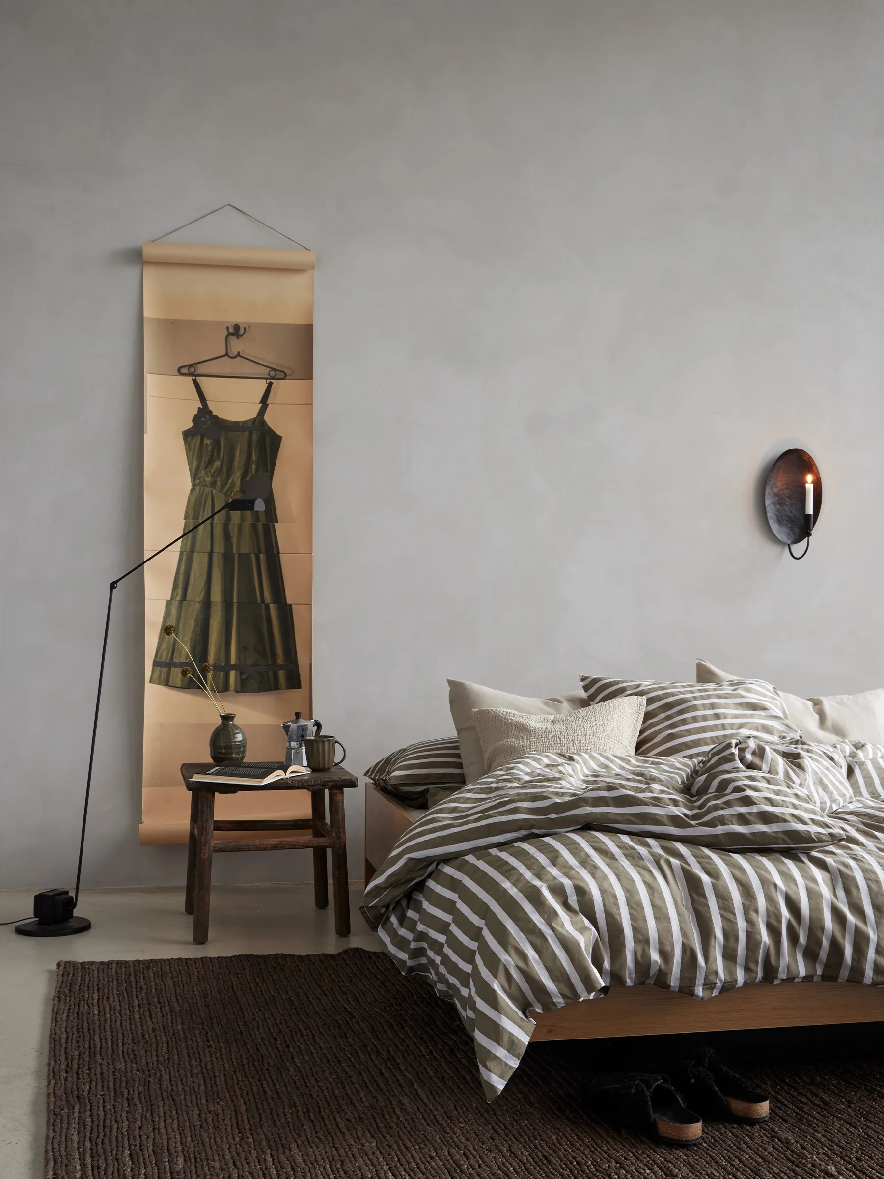 Housse de couette rayée Tell Me More en coton, Olive, 240x220 cm Tell Me More