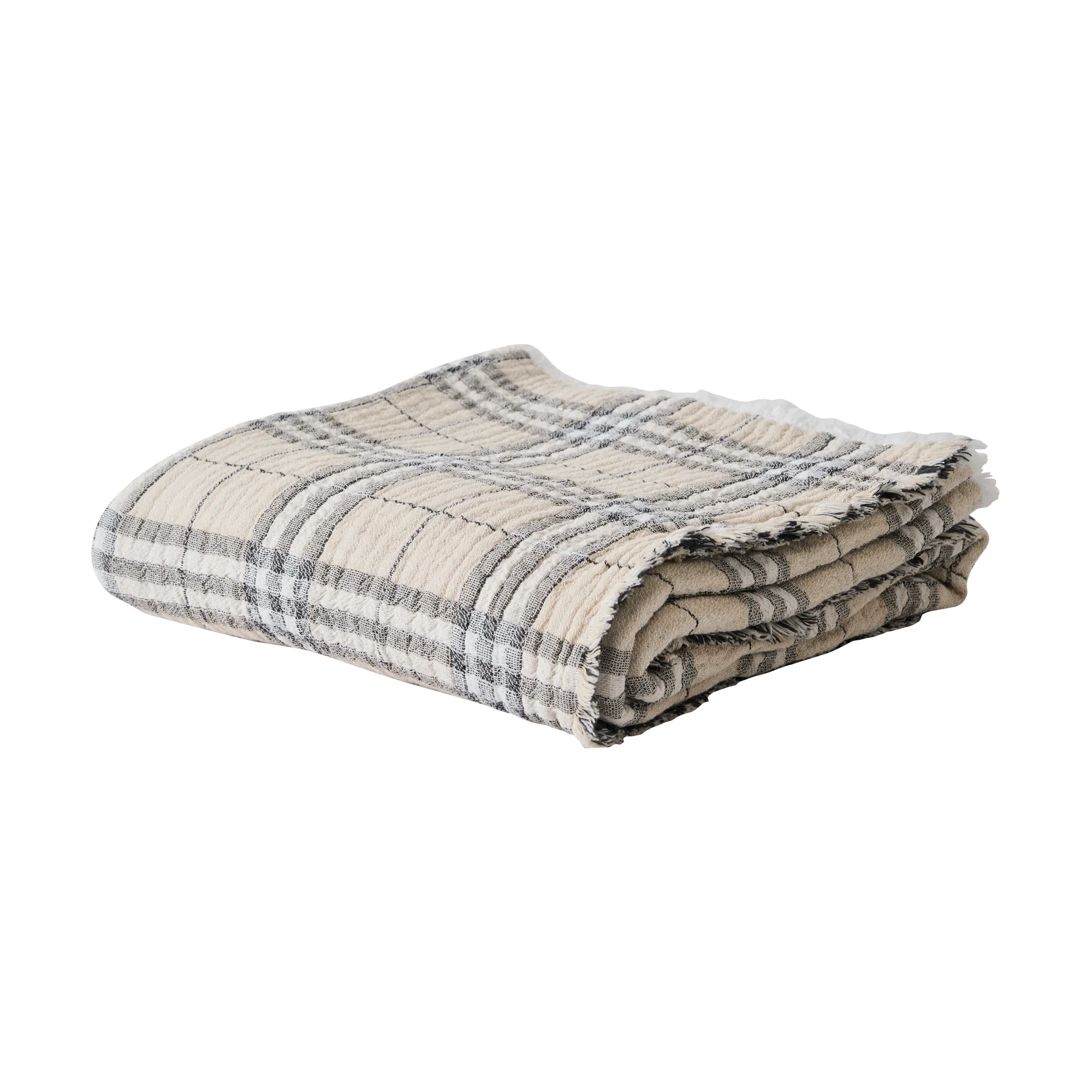 Plaid en coton Milton 140x200 cm, Beige-blanc-gris foncé Tell Me More