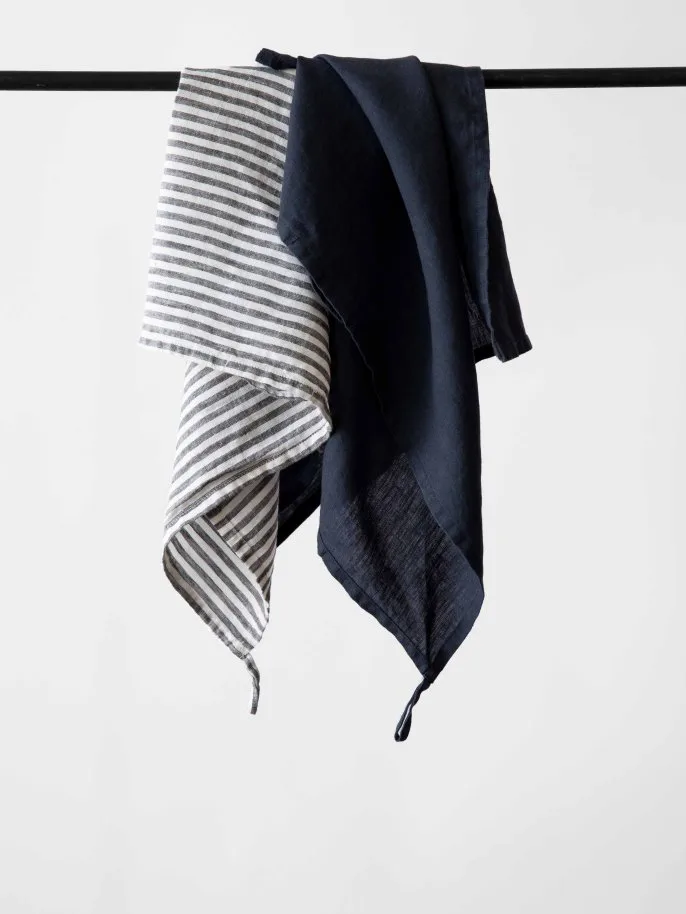 Torchon en lin Tell me more 50 x 70cm, Bleu nuit Tell Me More