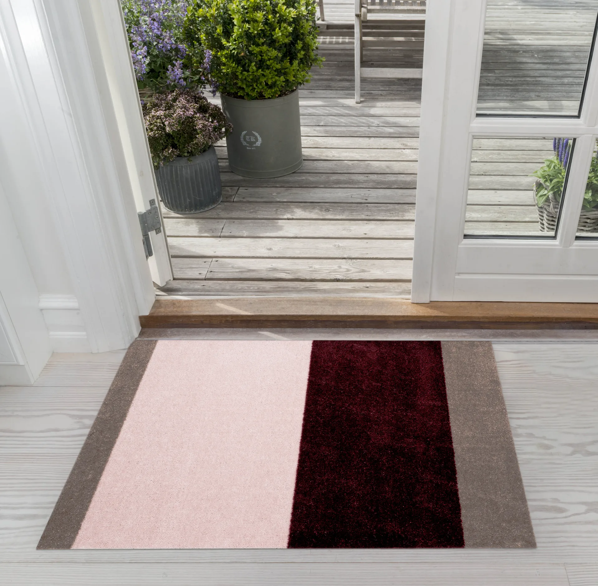 Stripes paillasson horizontal, Bordeaux-rose-sand, 60x90 cm tica copenhagen