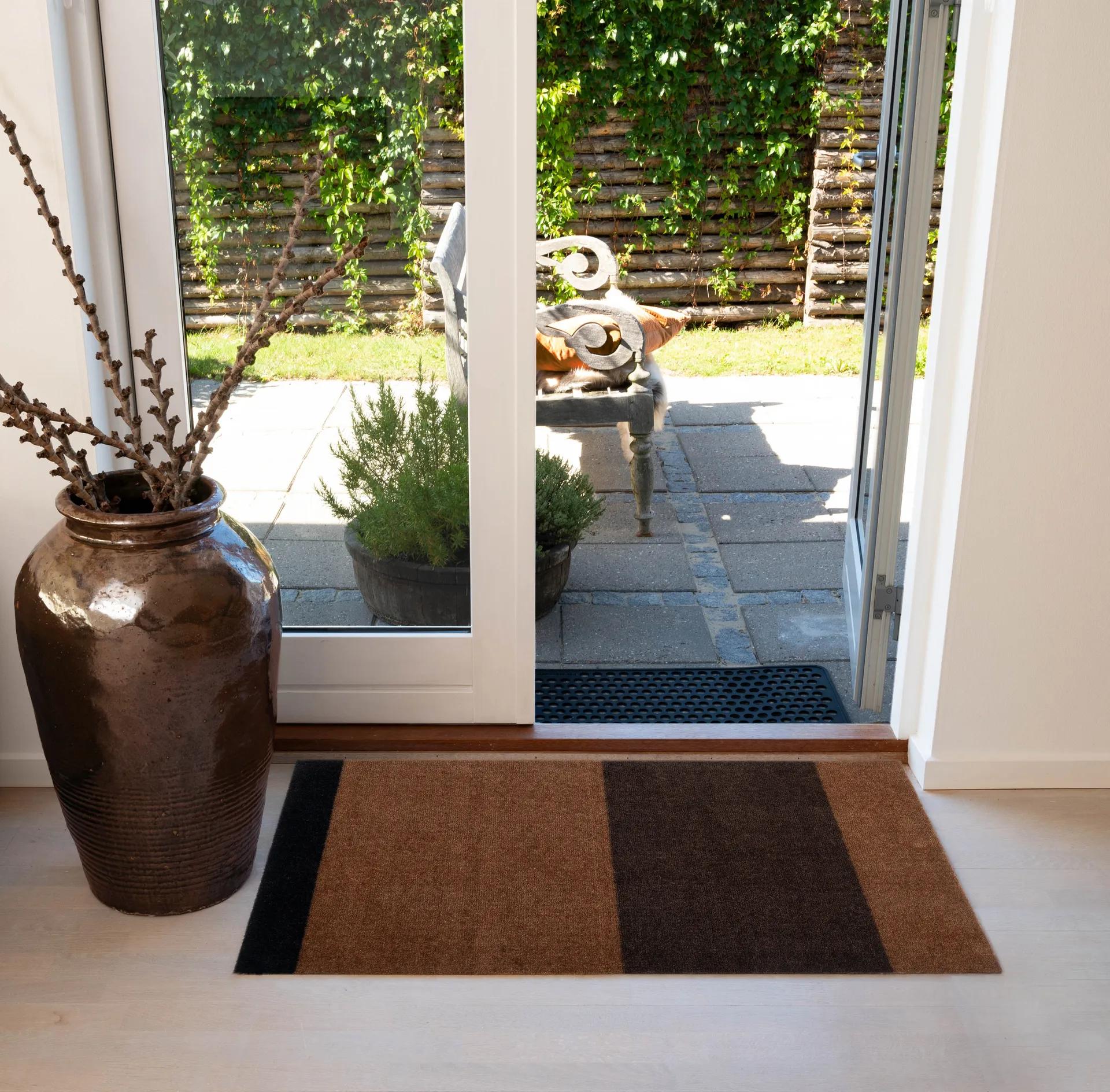 Stripes paillasson horizontal, Cognac-dark brown-black, 60x90 cm tica copenhagen