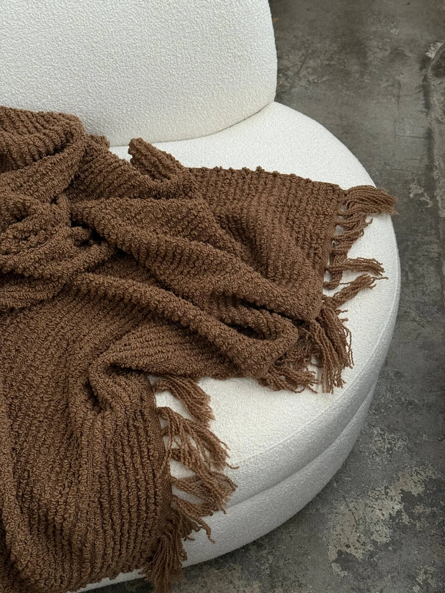 Plaid bouclé Janzen, Solid natural brown, 130x170 cm Tinted
