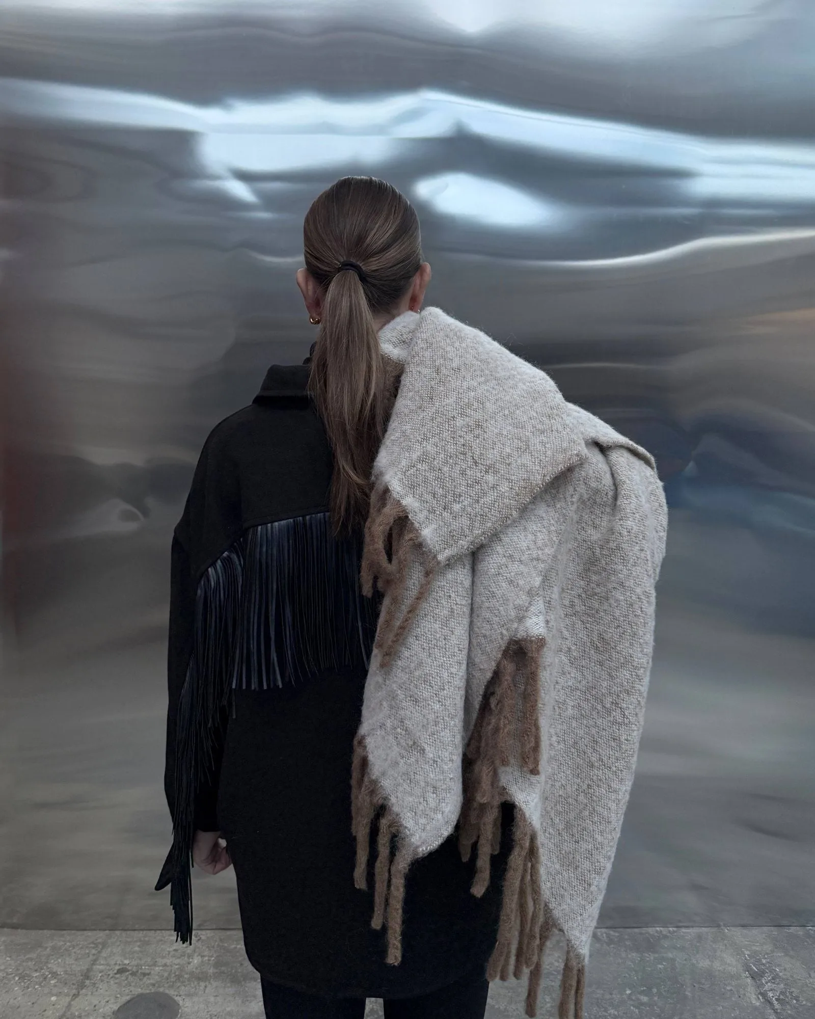 Plaid en mohair Fridh, Brown-off white, 130x170 cm Tinted