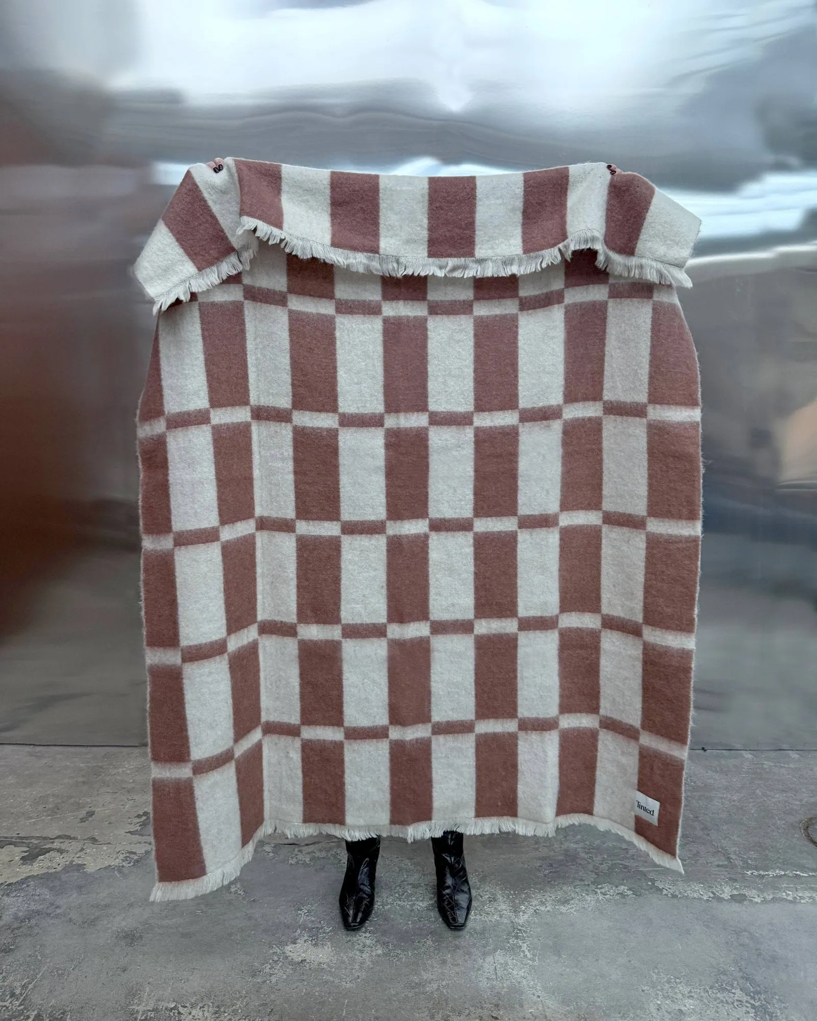 Plaid en mohair Hallin, Off white-rust, 130x170 cm Tinted