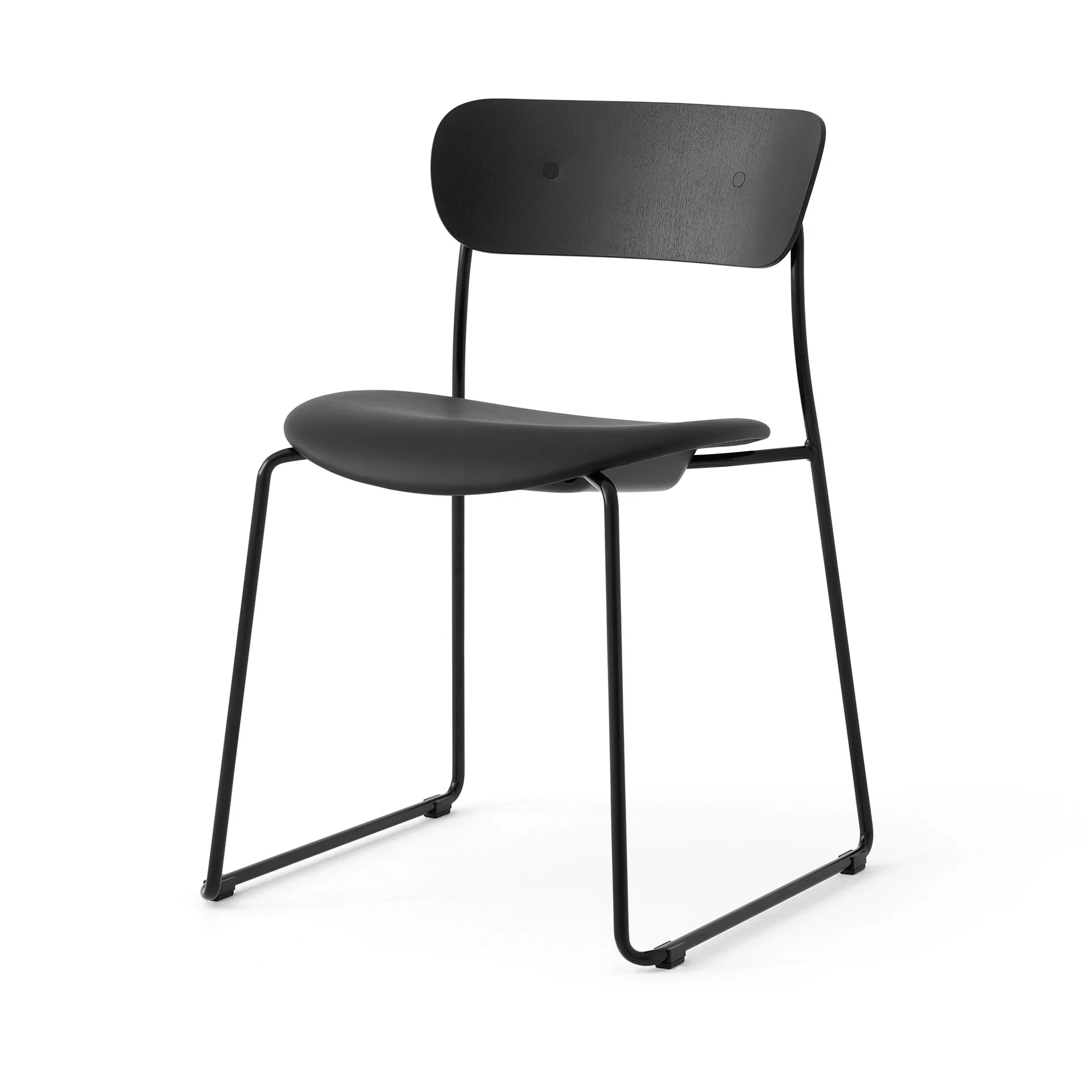 Chaise Pavilion AV52 assise rembourrée, Black-Noble leather Black &Tradition