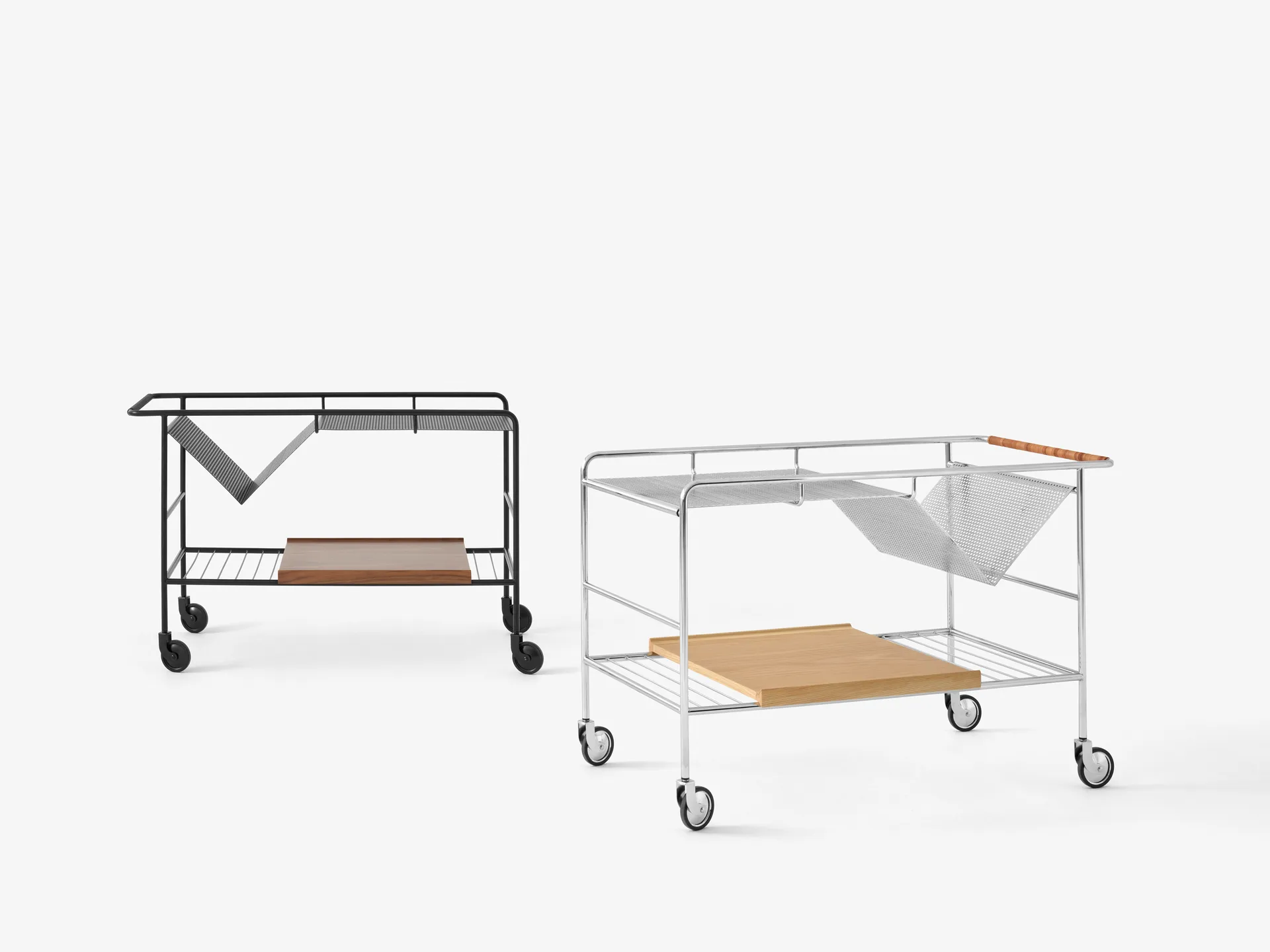 Chariot de rangement Alima verni noyer, Chrome et noyer verni &Tradition