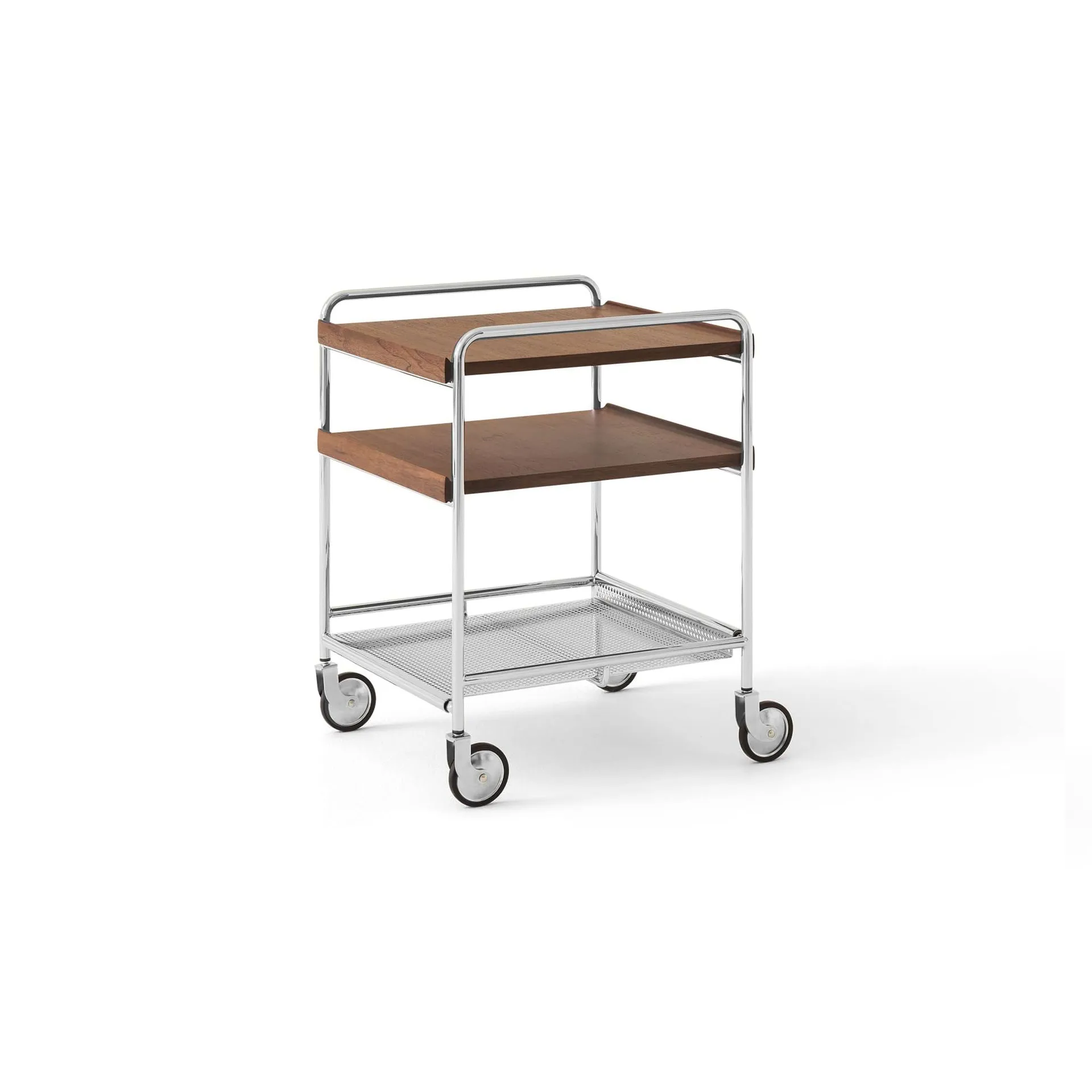 Chariot de service Alima NDS2, Noyer laqué-chrome &Tradition