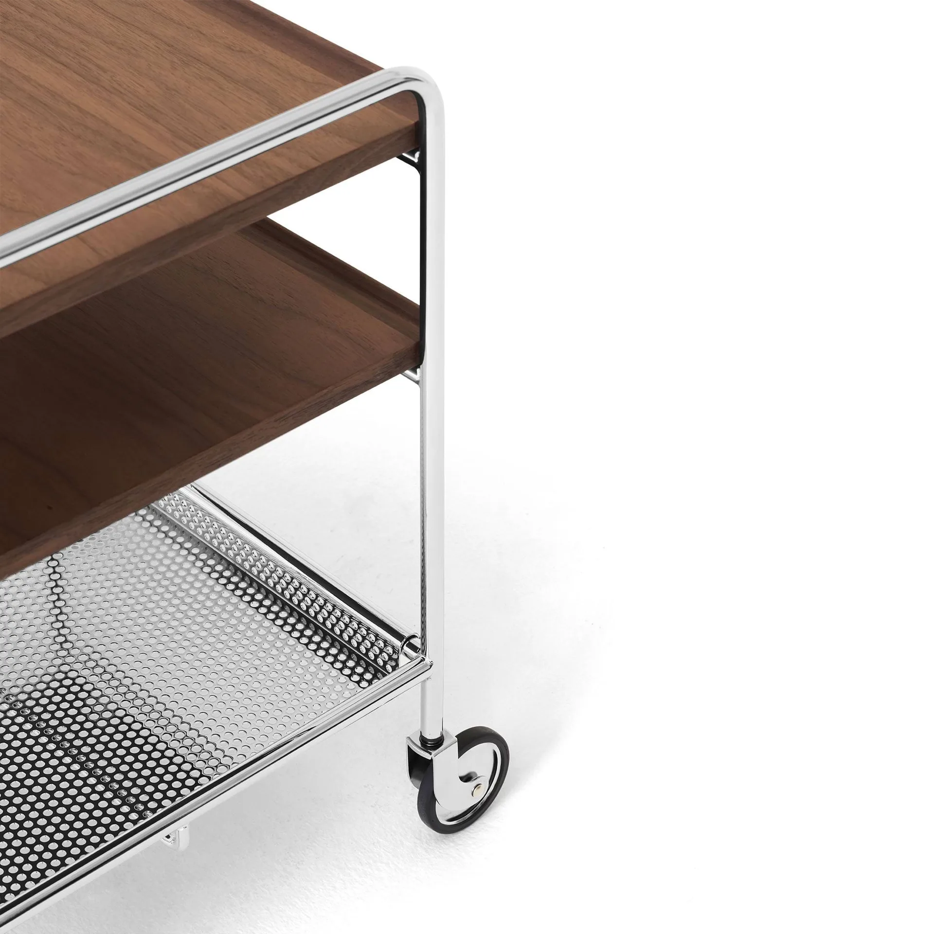 Chariot de service Alima NDS2, Noyer laqué-chrome &Tradition