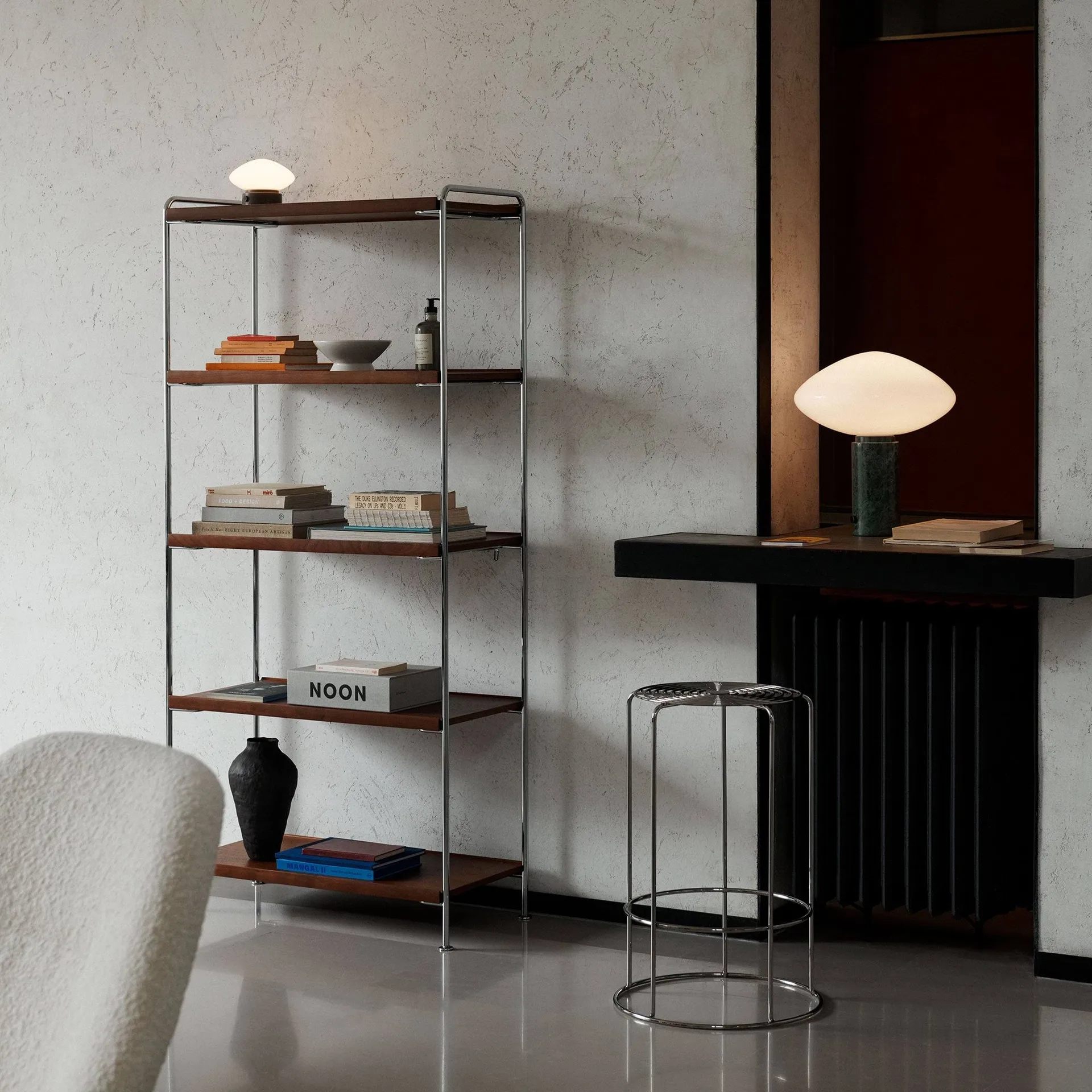 Étagère Alima NDS6, Noyer laqué-chrome &Tradition