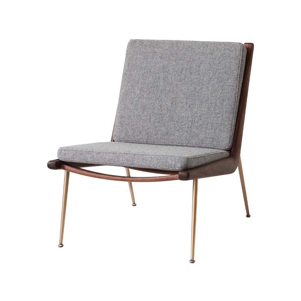 &Tradition Fauteuil Boomerang HM1 tissu hallingdal 130 gris, pieds en noyer huilé