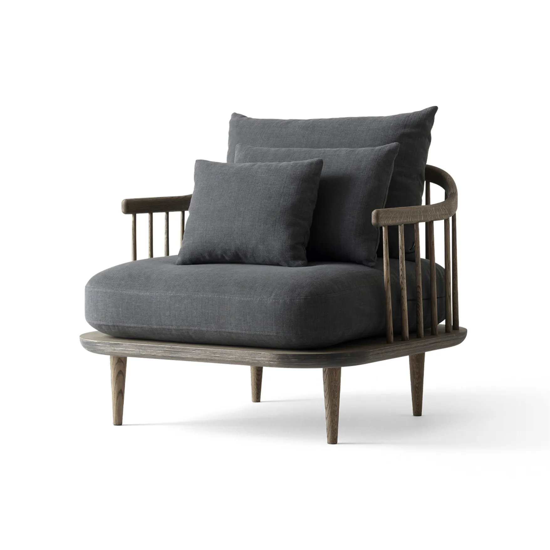 Fauteuil Fly SC1, chêne huilé fumé + tissu gris &Tradition
