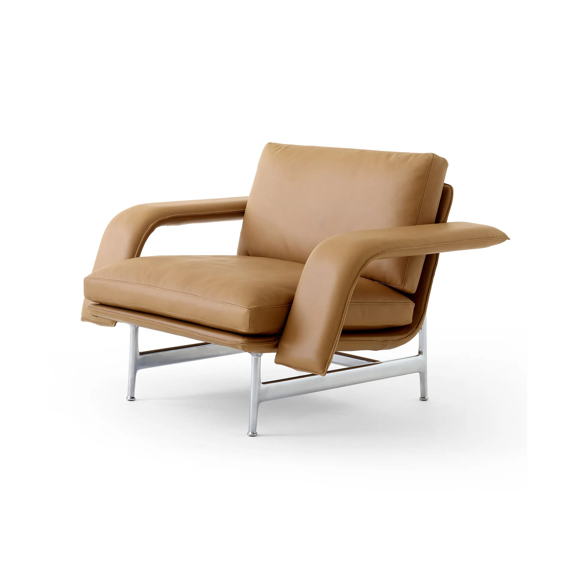 Fauteuil lounge Meantime AV29, Pol. aluminium-Noble leather cognac &Tradition