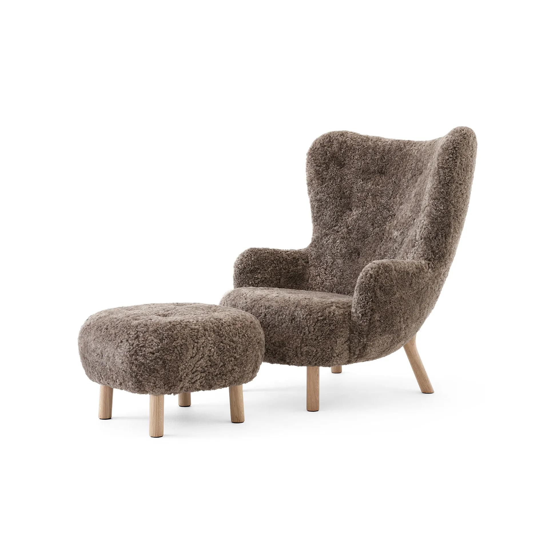 Fauteuil Petra VB3 High incl. pouf ATD1, Chêne huilé-Sheepskin Sahara &Tradition