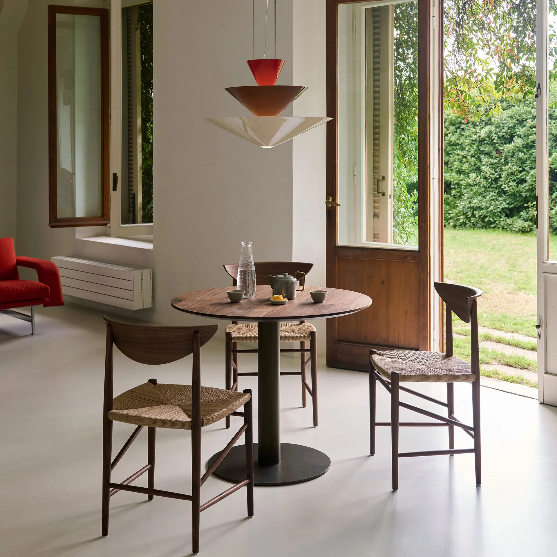 Suspension Gio LN14 Ø60 cm, Vermilion red-d. burgundy-ecru &Tradition