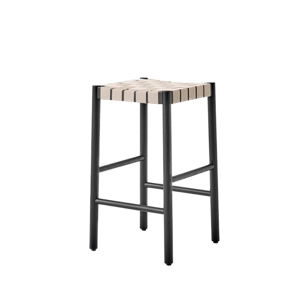 &Tradition Tabouret de bar Betty TK7 Black, assise en ruban de lin tressé naturel