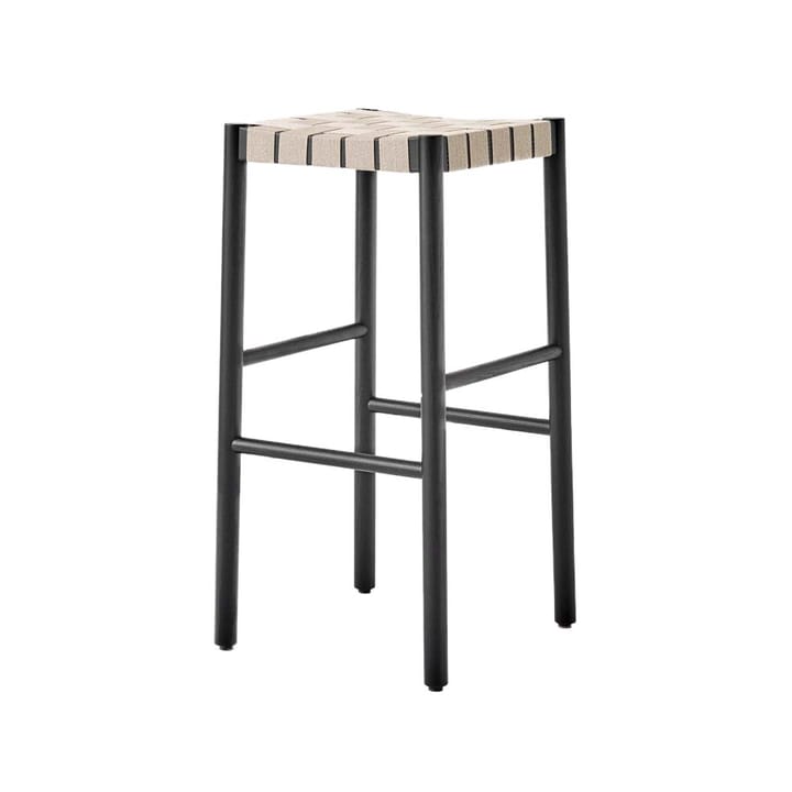 Tabouret de bar Betty TK8 - black, assise en ruban de lin tressé naturel - &Tradition