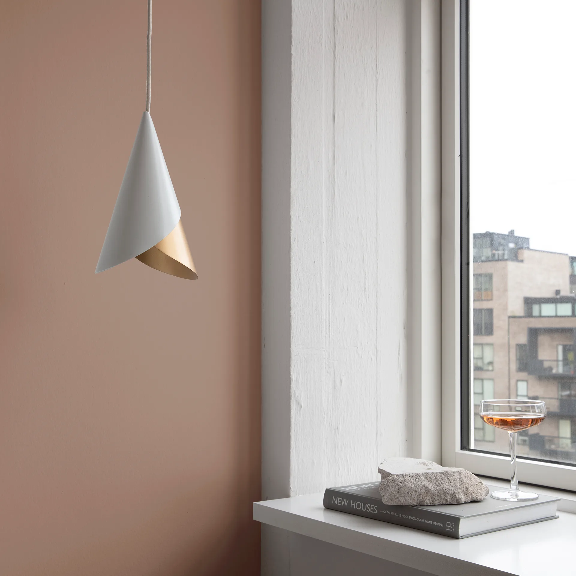 Abat-jour Cornet, blanc, Laiton Umage