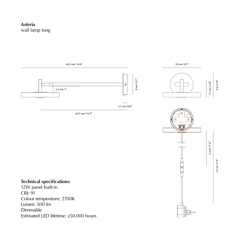 Applique murale Asteria Wall, Long, Nuance olive-chrome Umage