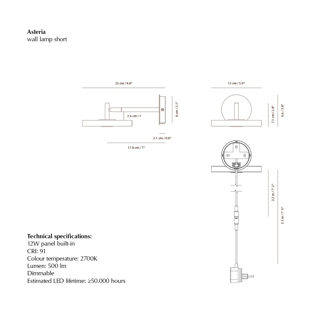Applique murale Asteria Wall, Short, Pearl white-chrome Umage