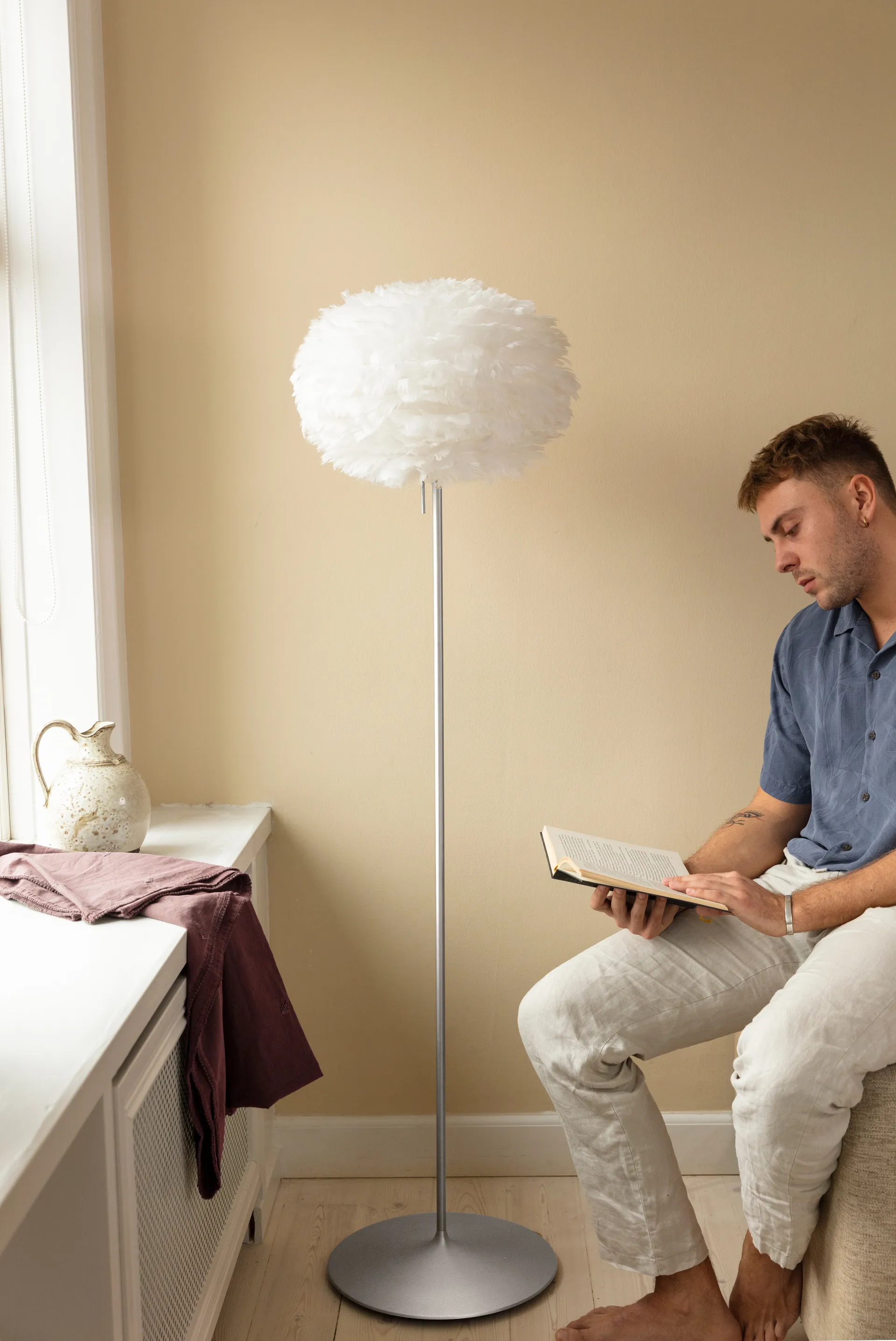 Lampadaire Eos medium, Blanc-Acier brossé Umage