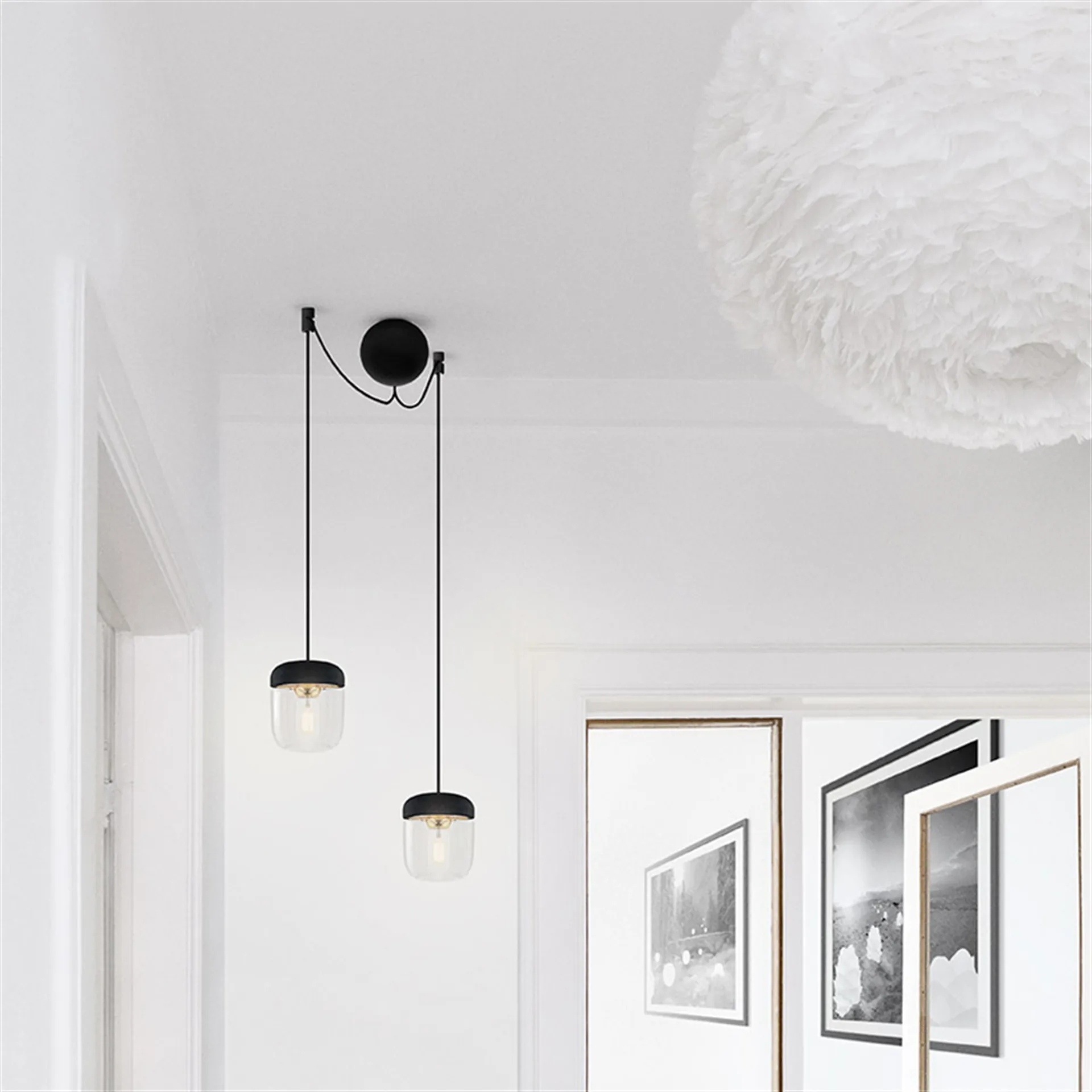 Rosace de plafond avec deux cordons Cannonball, Noir Umage