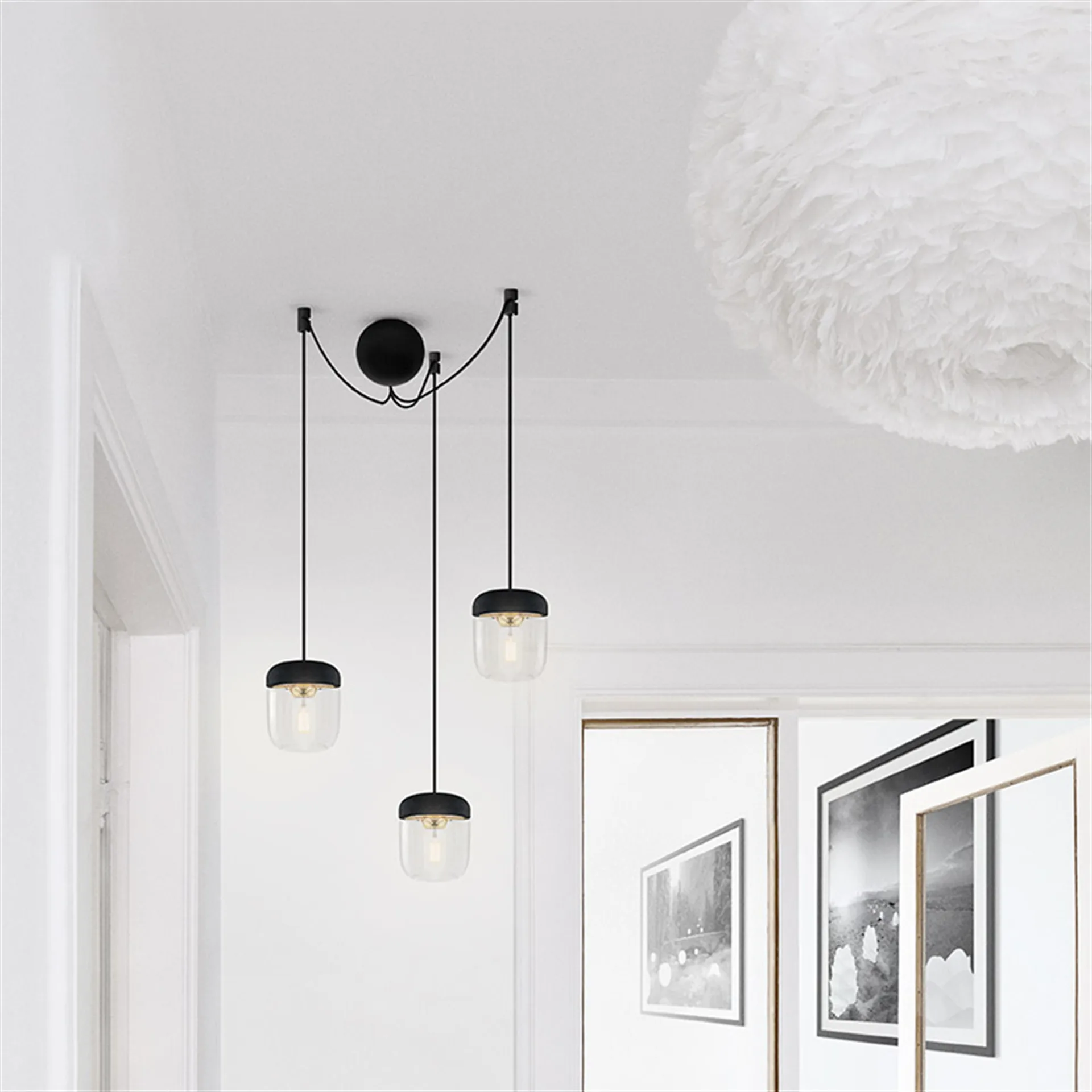 Rosace de plafond avec trois cordons Cannonball, Noir Umage