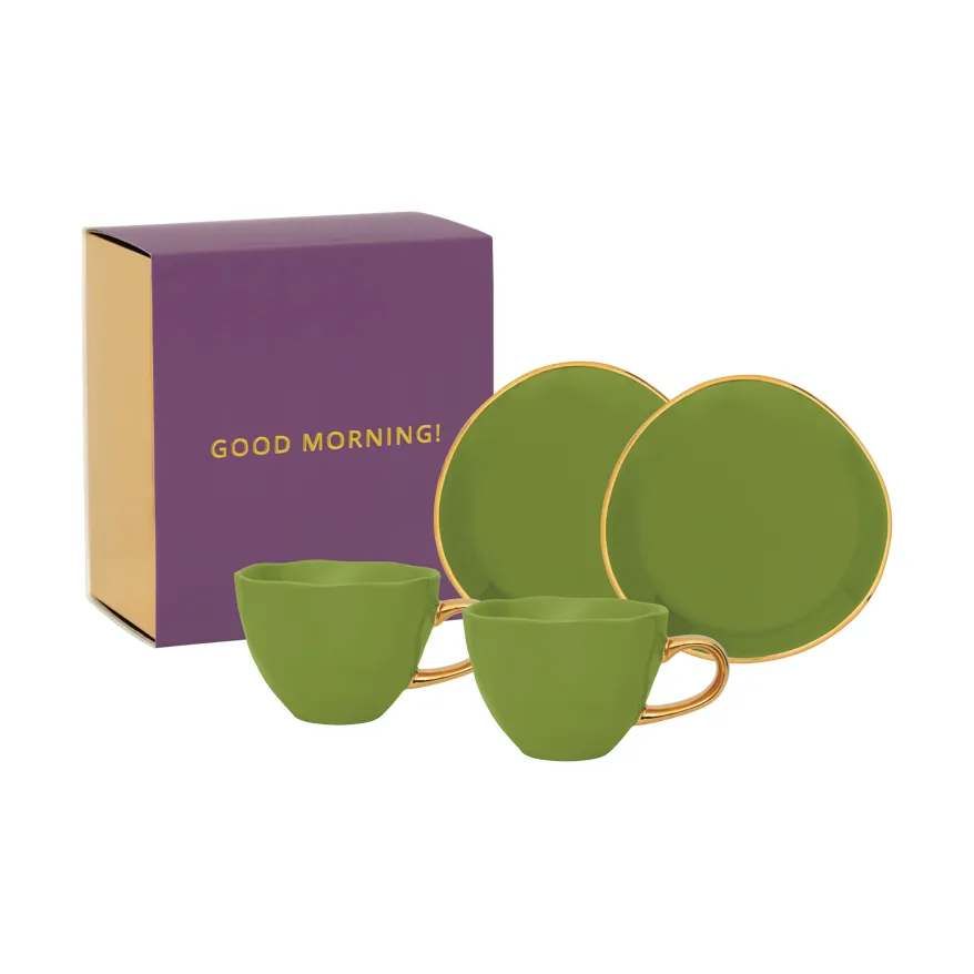 Coffret cadeau Good Morning Cappuccino mug & soucoupe, lot de 2, Evergreen sprig URBAN NATURE CULTURE
