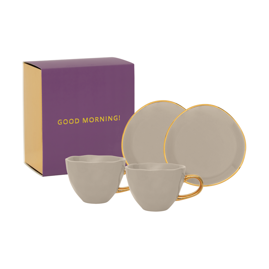URBAN NATURE CULTURE Coffret cadeau Good Morning Cappuccino mug & soucoupe, lot de 2 Gray morn