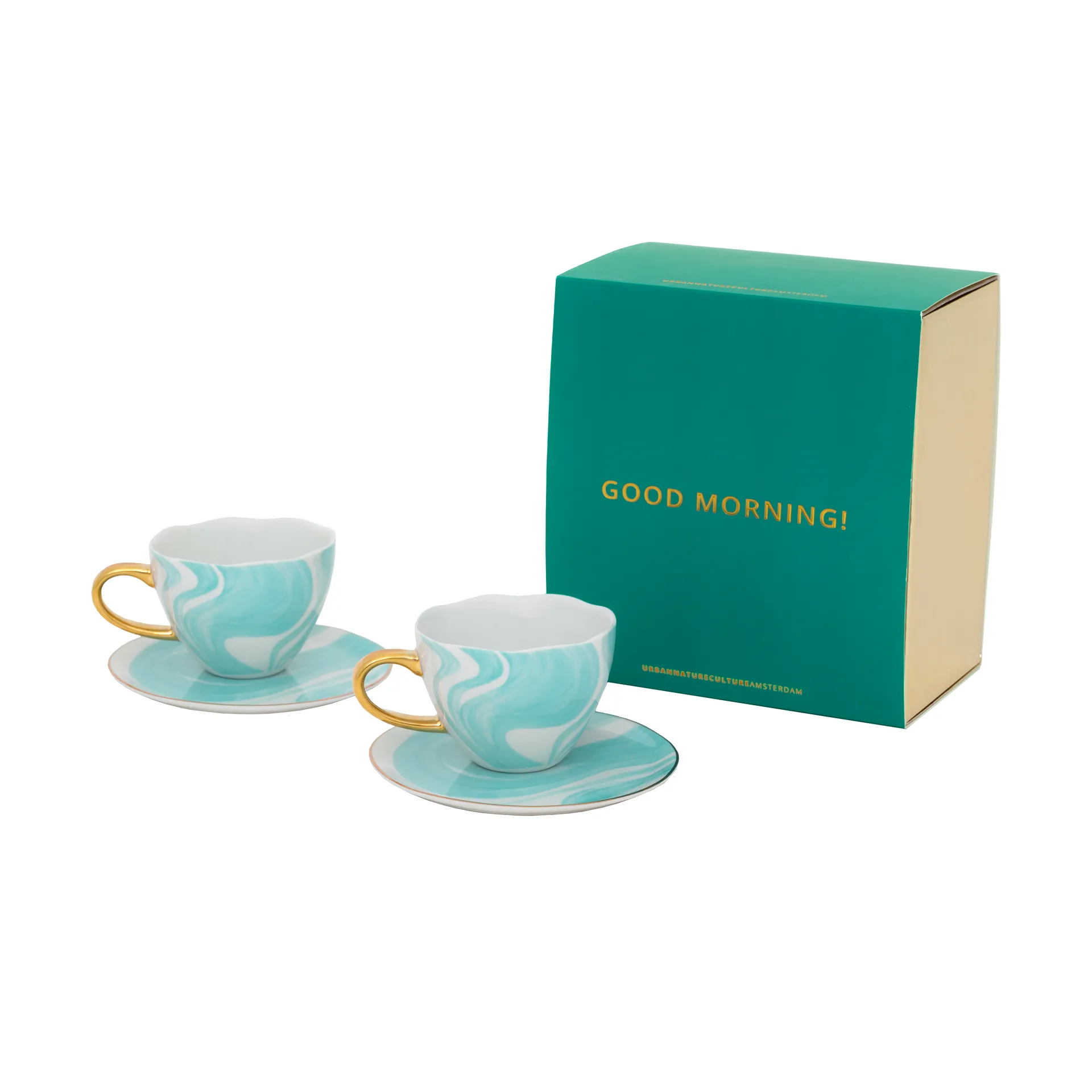 Coffret cadeau Good Morning Cappuccino mug & soucoupe, lot de 2, Valuri emerald green URBAN NATURE CULTURE