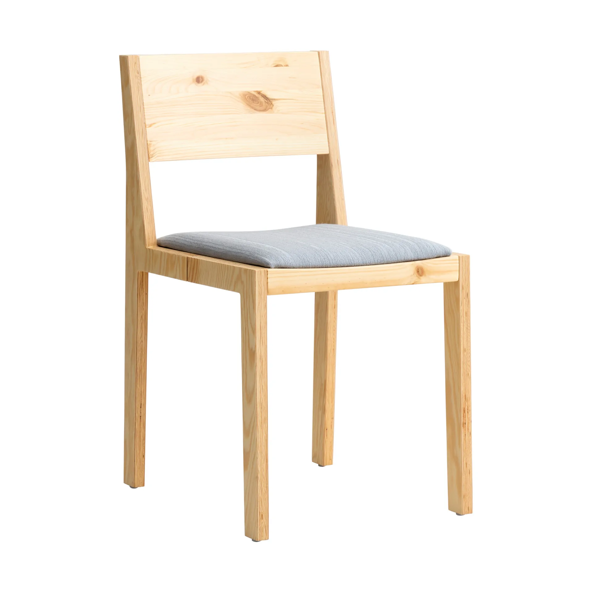 Chaise 016 Maasto Dining Chair, Pin en huile-cire mat, assise tapissée grise Vaarnii