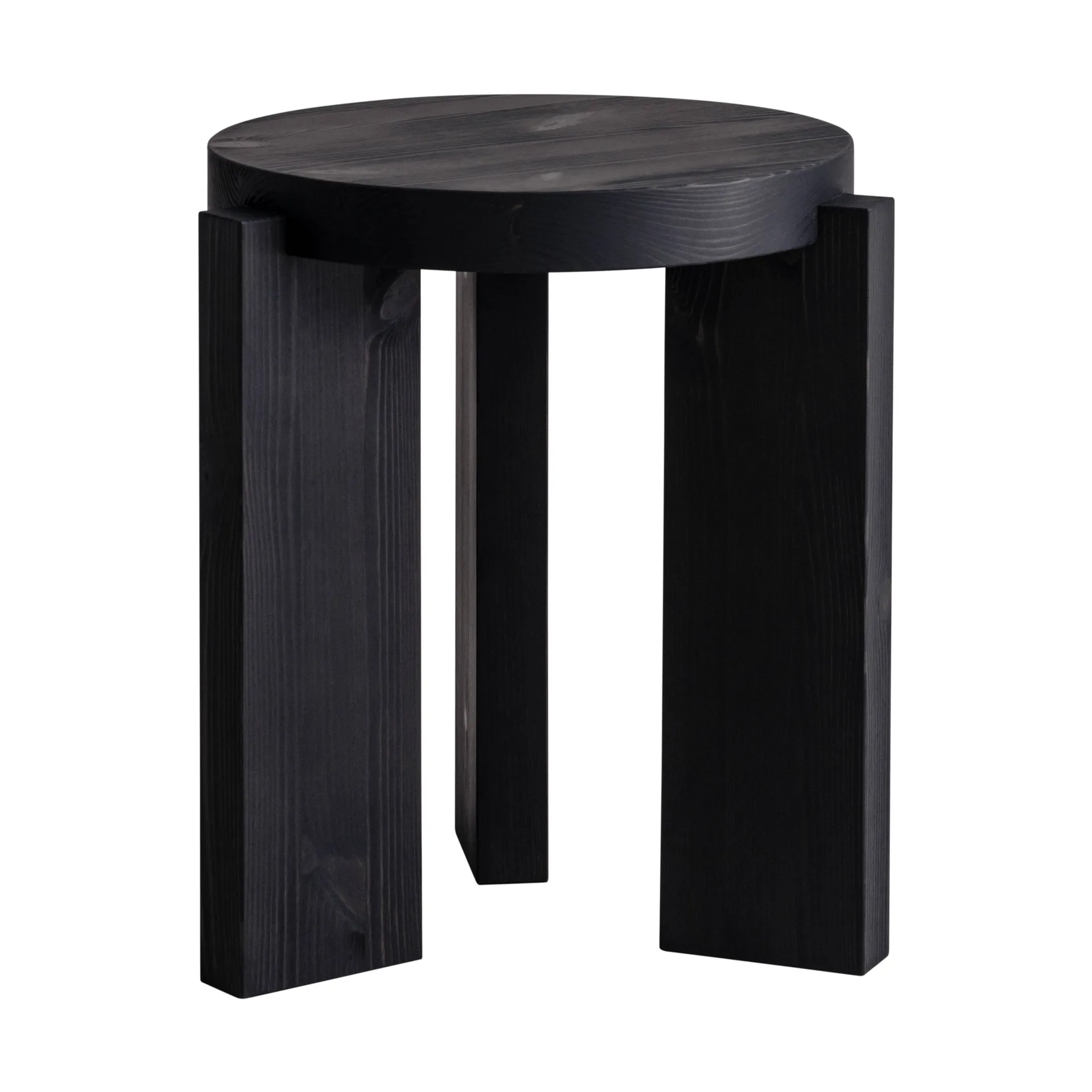 Tabouret 001 Stool, Pin de sapin teinté noir, Ø40x44 cm Vaarnii