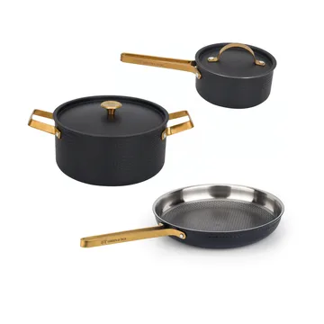 Arvet Viggo Mio batterie de casseroles - Noir mat-laiton, 5 pièces - Vargen & Thor