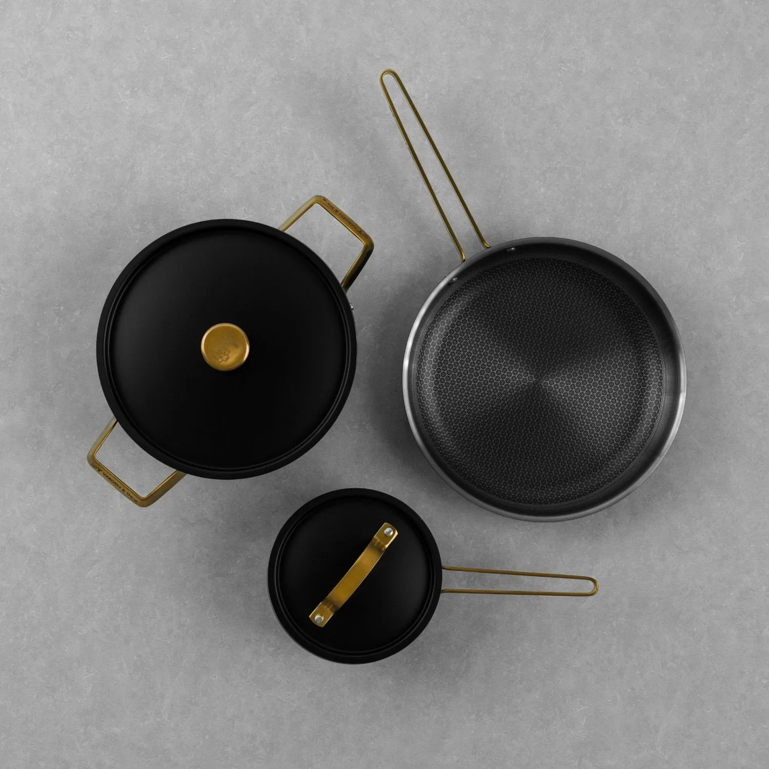 Arvet Viggo Mio batterie de casseroles, Noir mat-laiton, 5 pièces Vargen & Thor