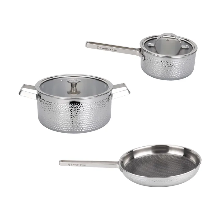 Kroma Teddy Pixel batterie de cuisine - Acier inoxydable, 3 pièces - Vargen & Thor