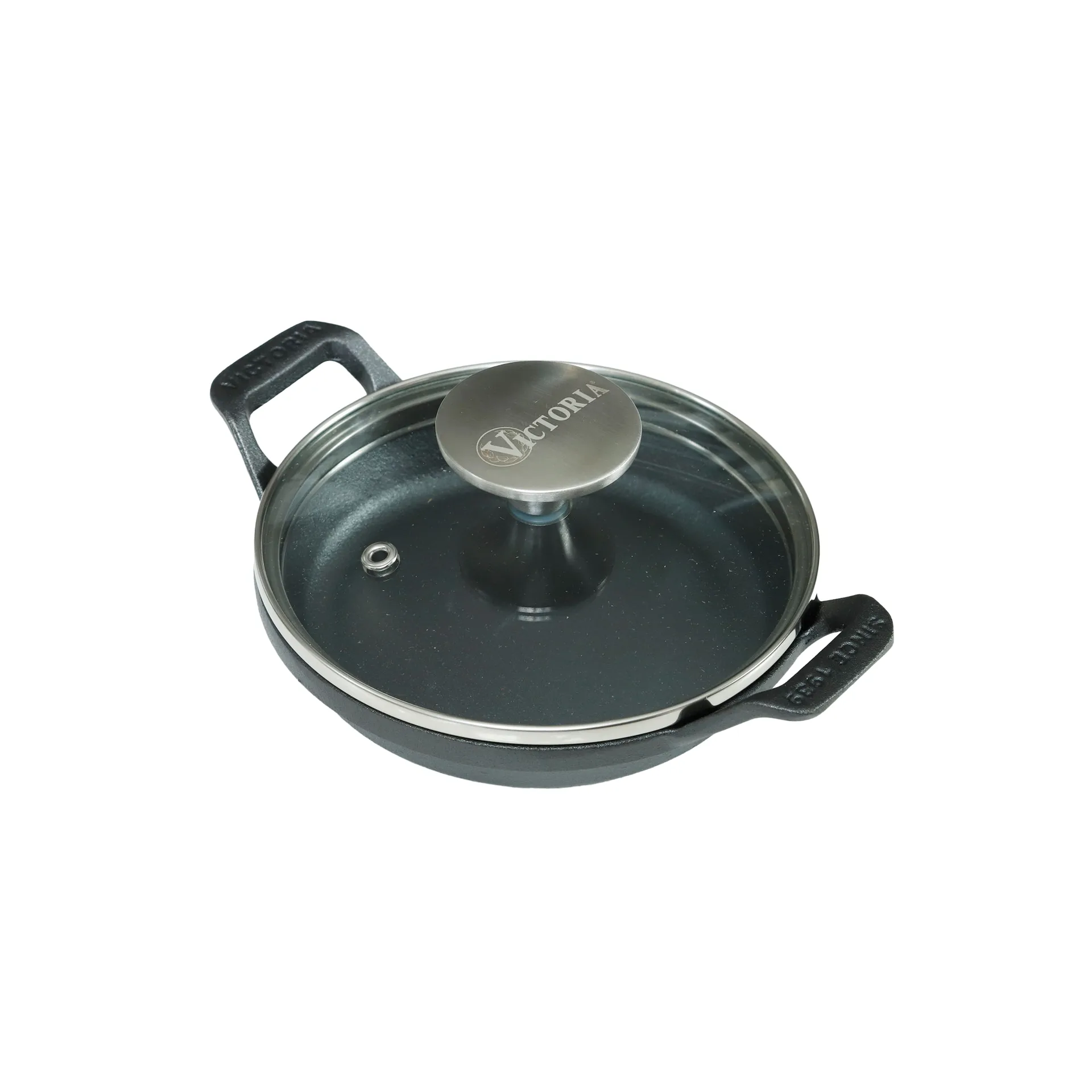 mini cocotte ronde avec couvercle en verre en fonte pré-assaisonnée, Ø14 cm Victoria