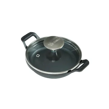 mini cocotte ronde avec couvercle en verre en fonte pré-assaisonnée - Ø14 cm - Victoria