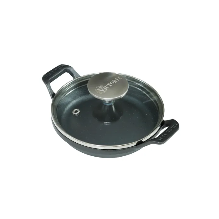 mini cocotte ronde avec couvercle en verre en fonte pré-assaisonnée - Ø14 cm - Victoria