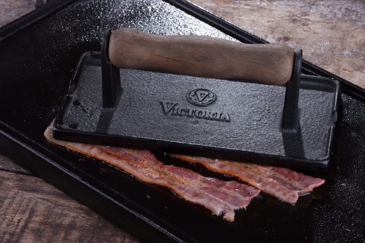 Presse à bacon et grill en fonte avec manche en bois, 21x11 cm Victoria