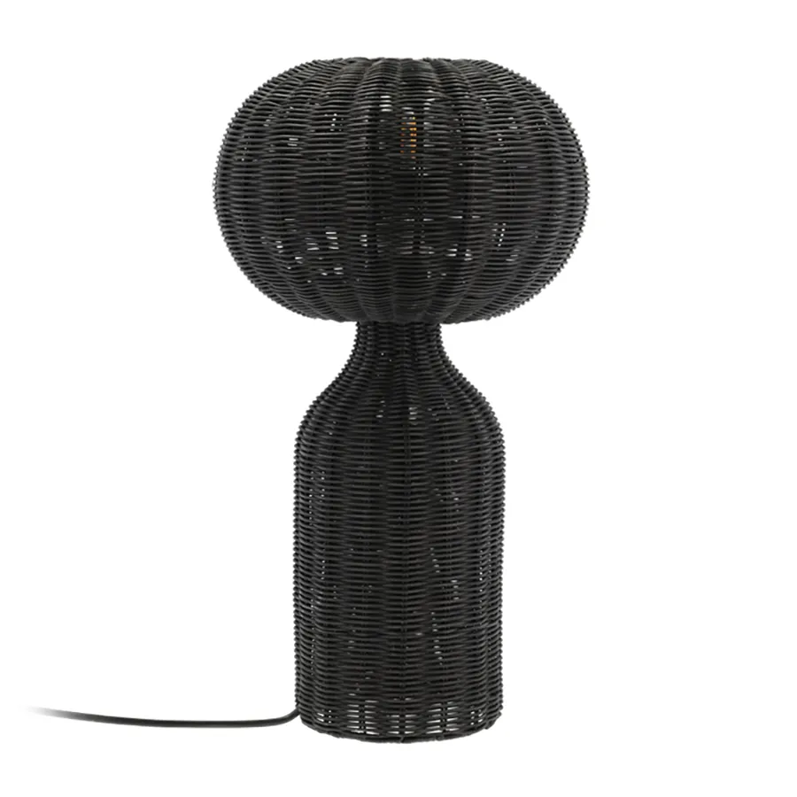 Lampe de table en rotin Werna Ø30, Noir Villa Collection